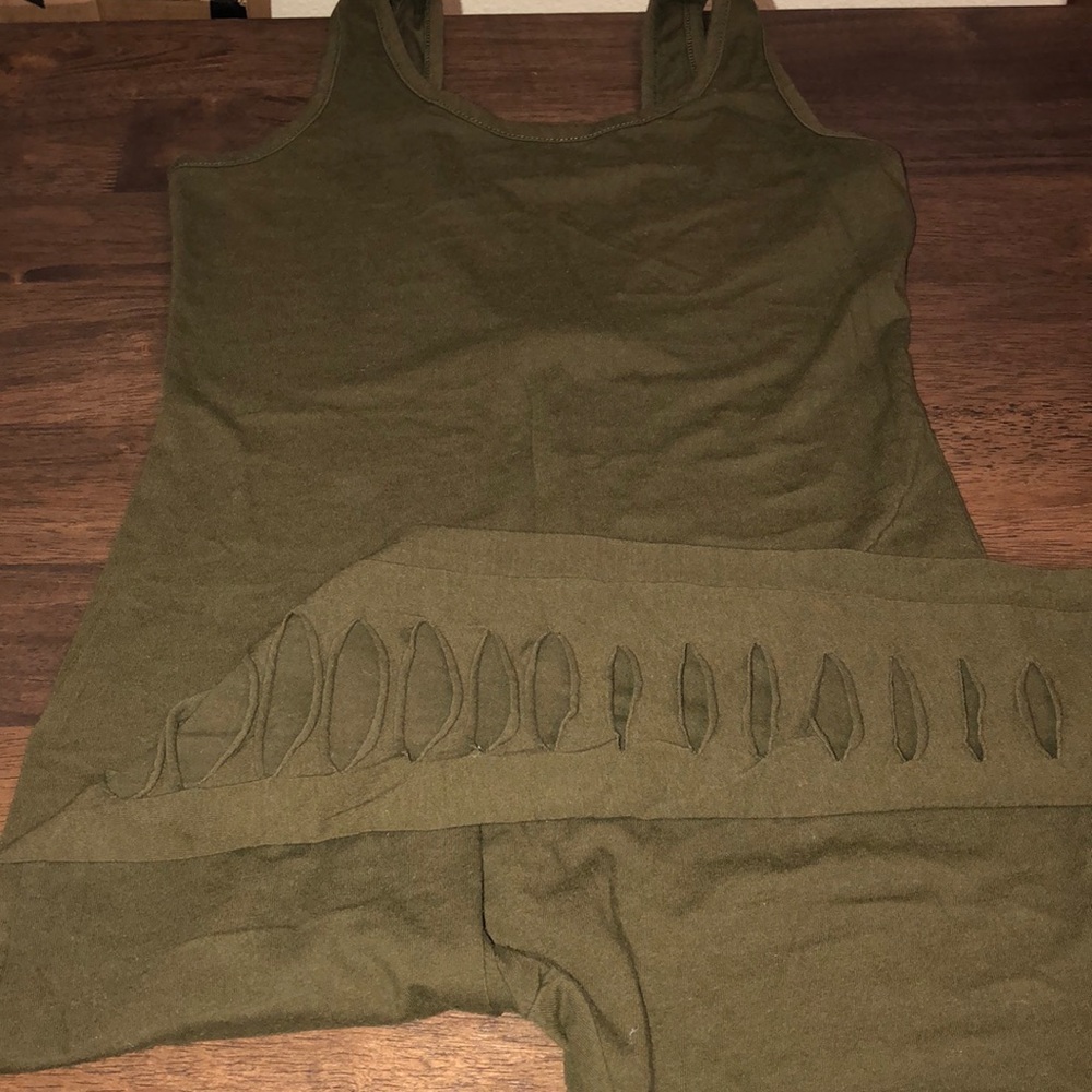 Distress olive long jumpsuit